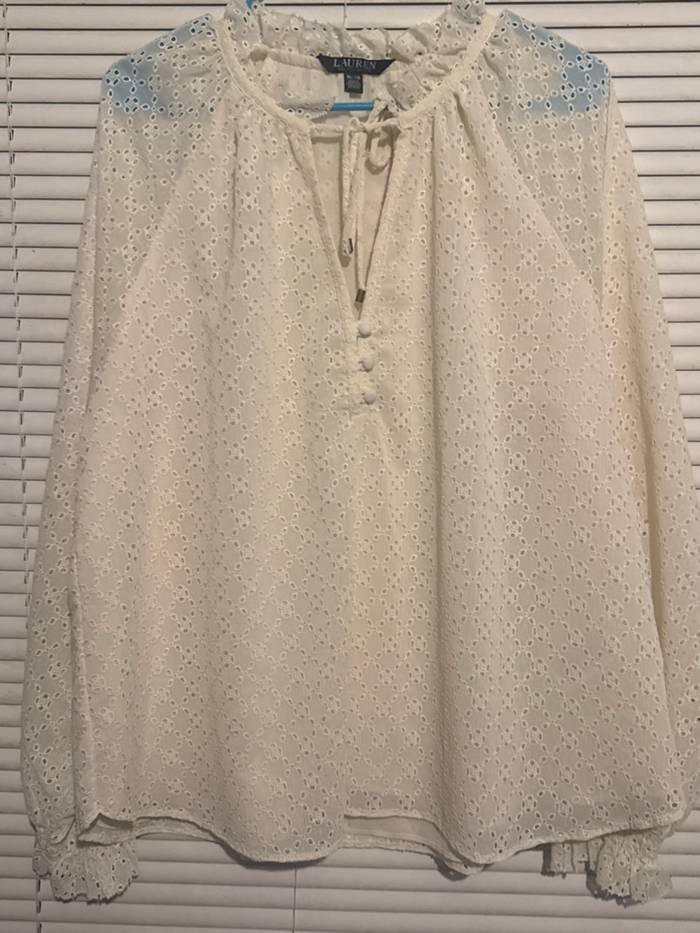Lauren Ralph Lauren Ivory Eyelet Tie-Neck Blouse